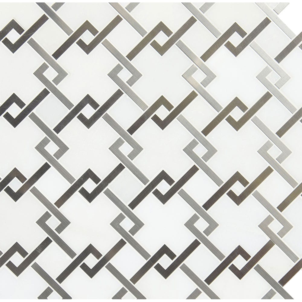 Blanco Lynx Stone Metal Mesh-Mounted Mosaic Tile 10.4"x10.47" Polished-MSI Collection
