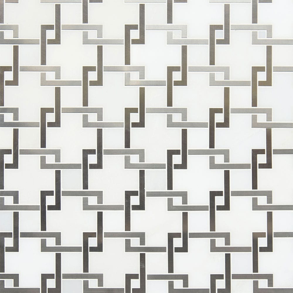Blanco Lynx Stone Metal Mesh-Mounted Mosaic Tile 10.4"x10.47" Polished-MSI Collection