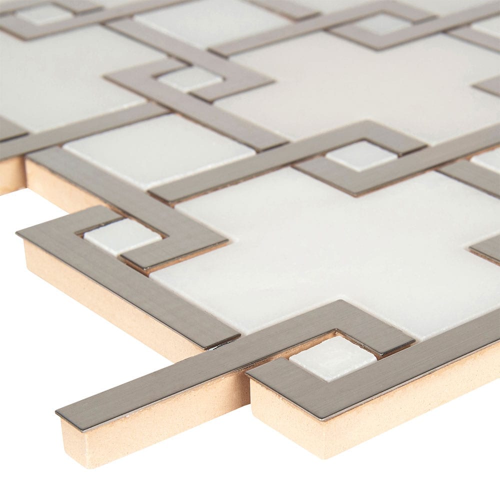 Blanco Lynx Stone Metal Mesh-Mounted Mosaic Tile 10.4"x10.47" Polished-MSI Collection