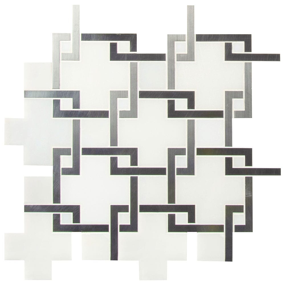 Blanco Lynx Stone Metal Mesh-Mounted Mosaic Tile 10.4"x10.47" Polished-MSI Collection