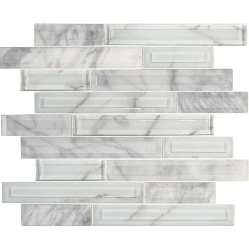 Blocki Blanco Interlocking 11.61" x 12.2" Glass Stone Mesh-Mounted Mosaic Tile Pattern-MSI Collection