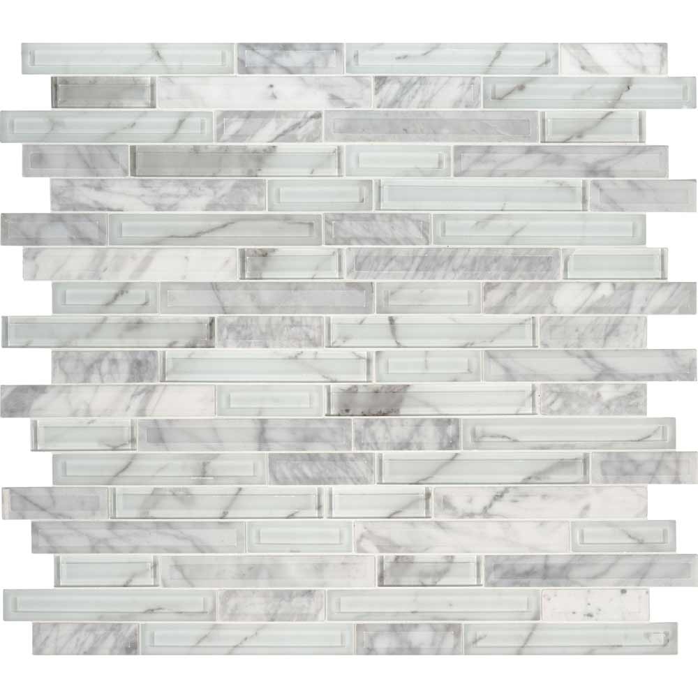 Blocki Blanco Interlocking 11.61" x 12.2" Glass Stone Mesh-Mounted Mosaic Tile Pattern-MSI Collection