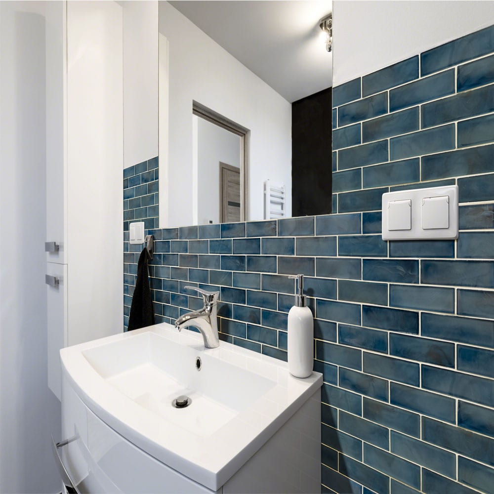 Blue Shimmer 11.75"x11.75" Glass Mesh-mounted Mosaic Tile 2"x6" - MSI Collection