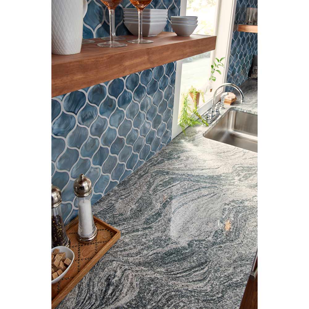Blue Shimmer Arabesque 10" x 10.20" Glass Mesh-Mounted Mosaic Tile Pattern-MSI Collection