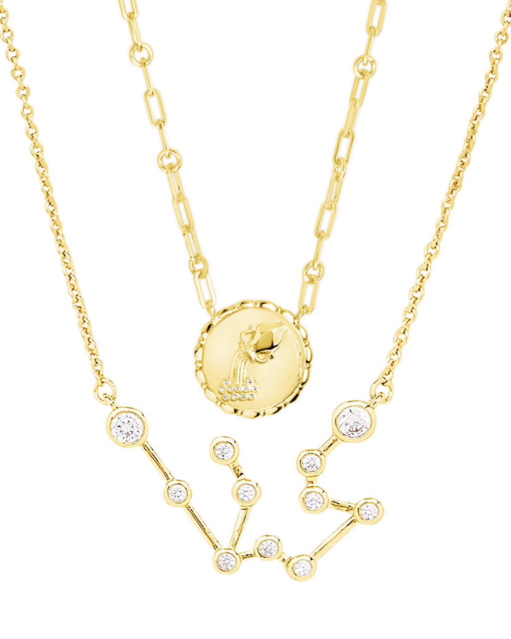 'When Stars Align' Constellation Necklace & Bold Link Zodiac Necklace Set
