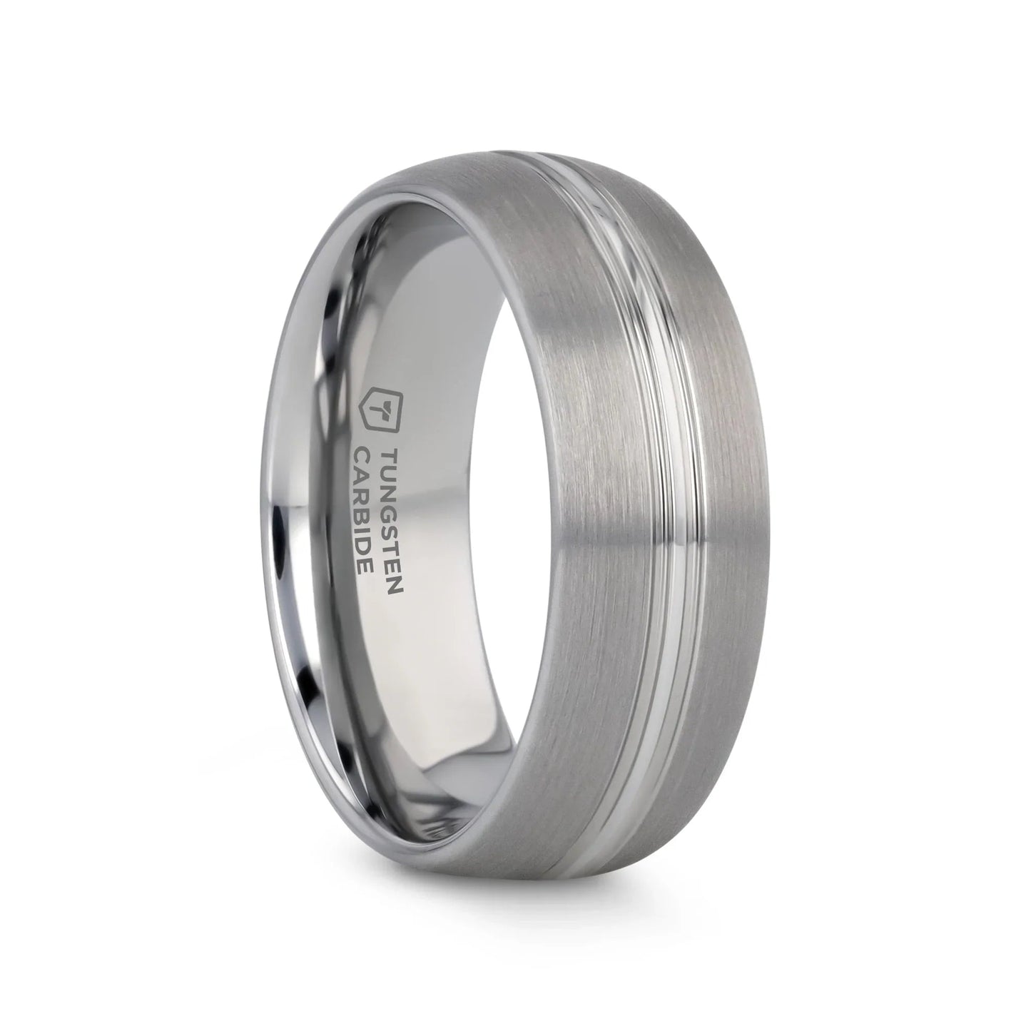 BOSS Tungsten Carbide Ring with Domed Center Groove and Brush Finish - 6mm & 8mm
