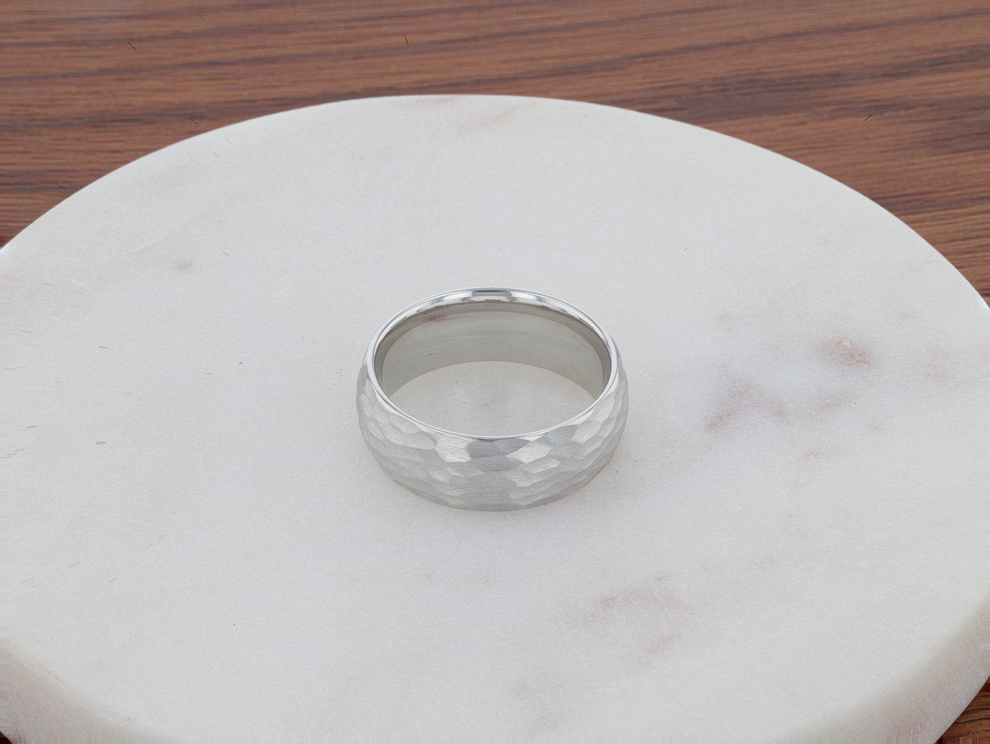 CHANDLER Domed Hammered Finish White Tungsten Ring - 6mm or 8mm