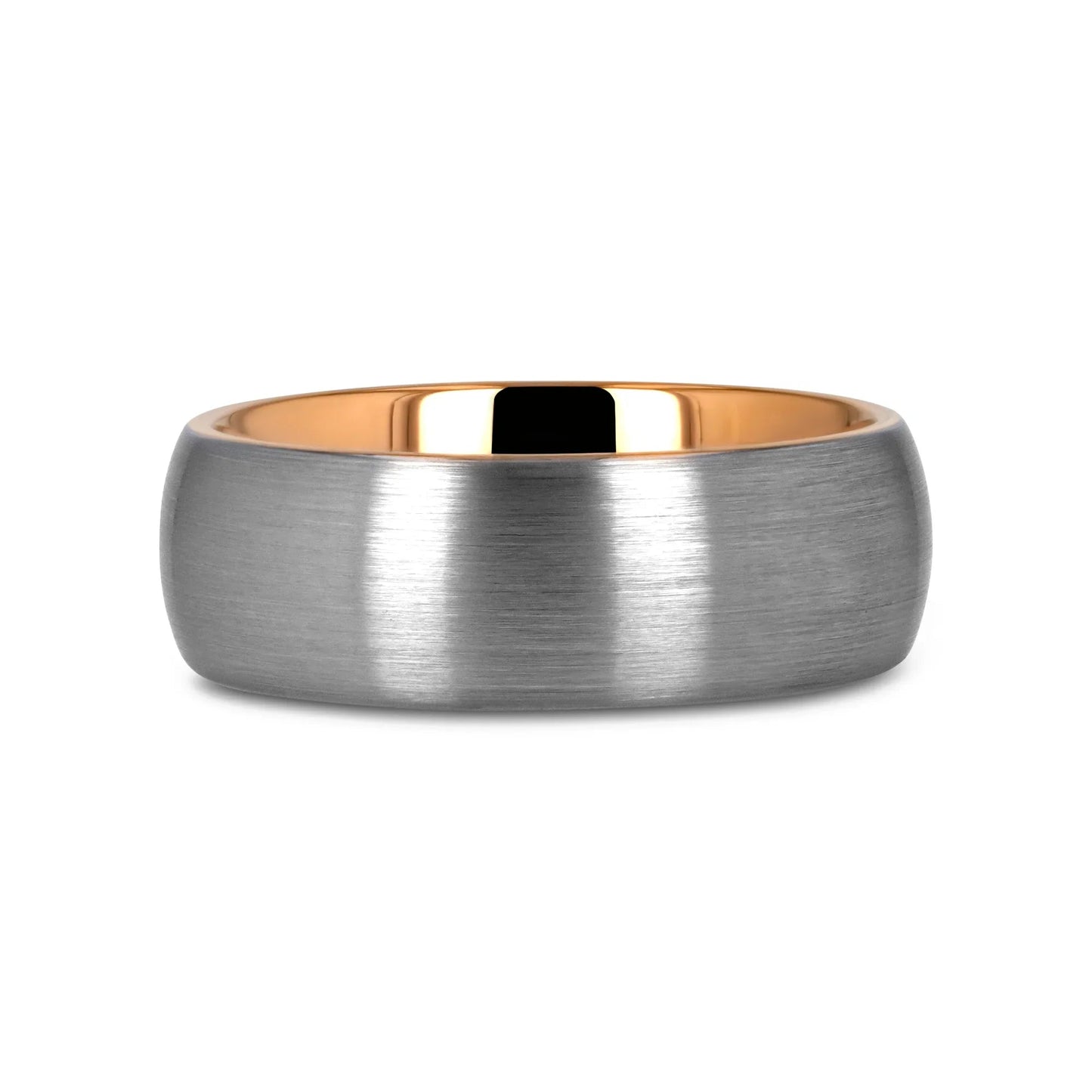 CAMERON Domed Brushed Finish Tungsten Carbide Men's Wedding Band with Rose Gold Ion-Plated Interior - 8mm