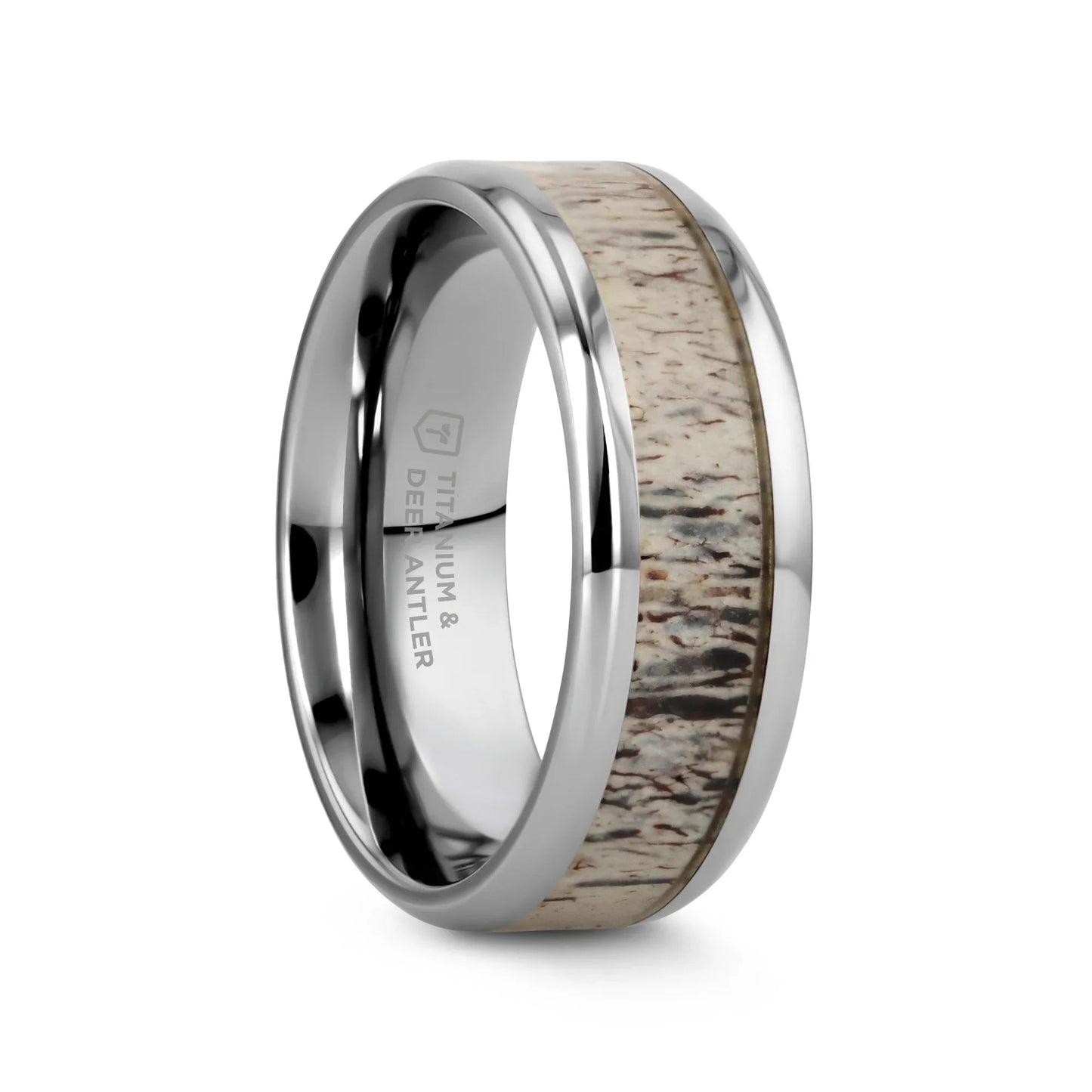 CARIBOU Polished Beveled Titanium Men's Wedding Band with Ombre Deer Antler Inlay - 8mm