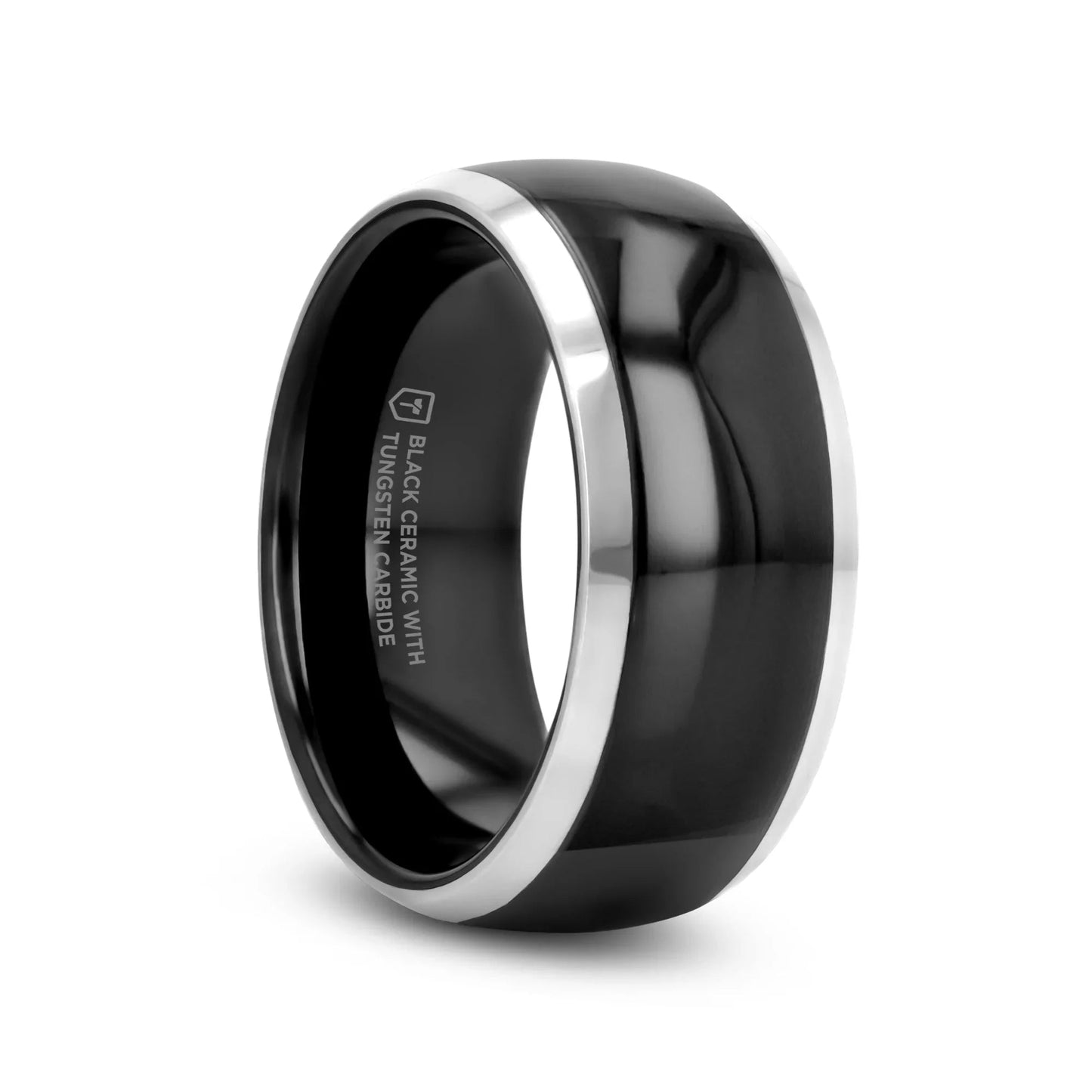 CARRERA Domed Black Ceramic and Tungsten Wedding Band, Comfort Fit — 6mm to 10mm