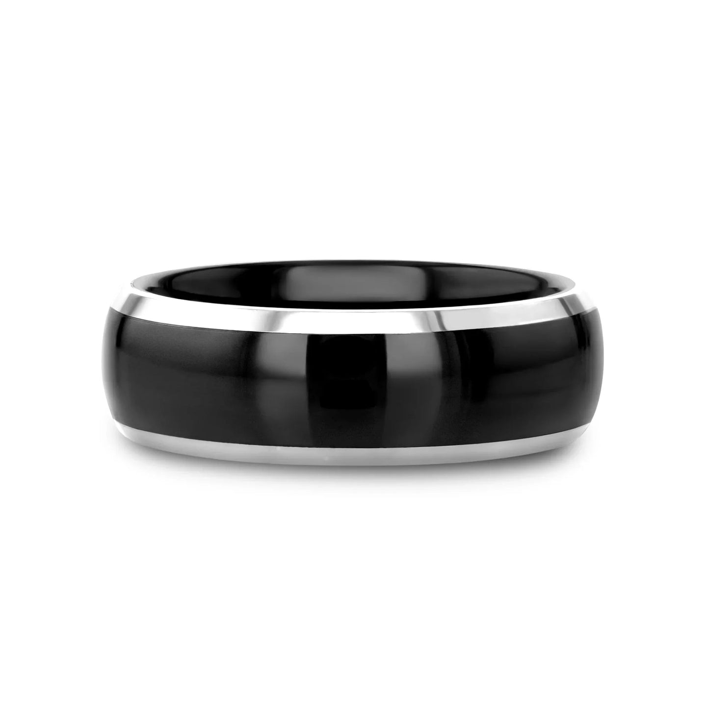 CARRERA Domed Black Ceramic and Tungsten Wedding Band, Comfort Fit — 6mm to 10mm