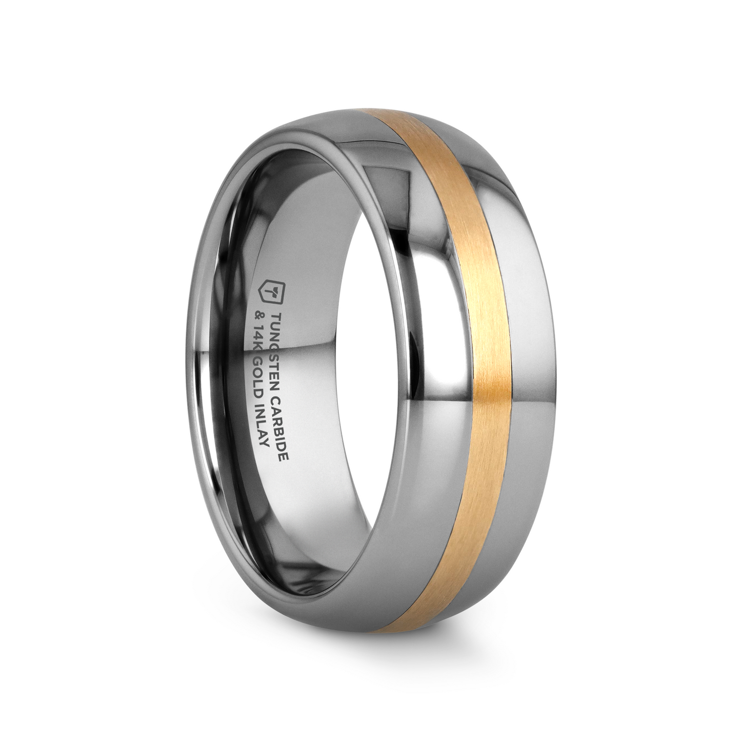 CENTURION 14K Gold Inlaid Domed Tungsten Ring 6mm or 8mm