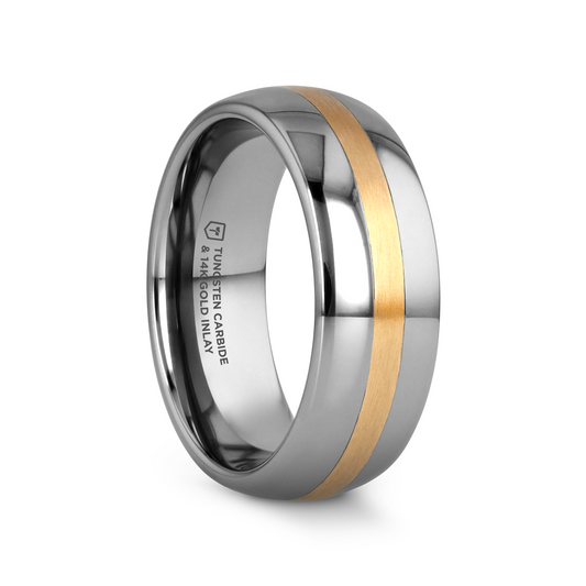 CENTURION 14K Gold Inlaid Domed Tungsten Ring 6mm or 8mm