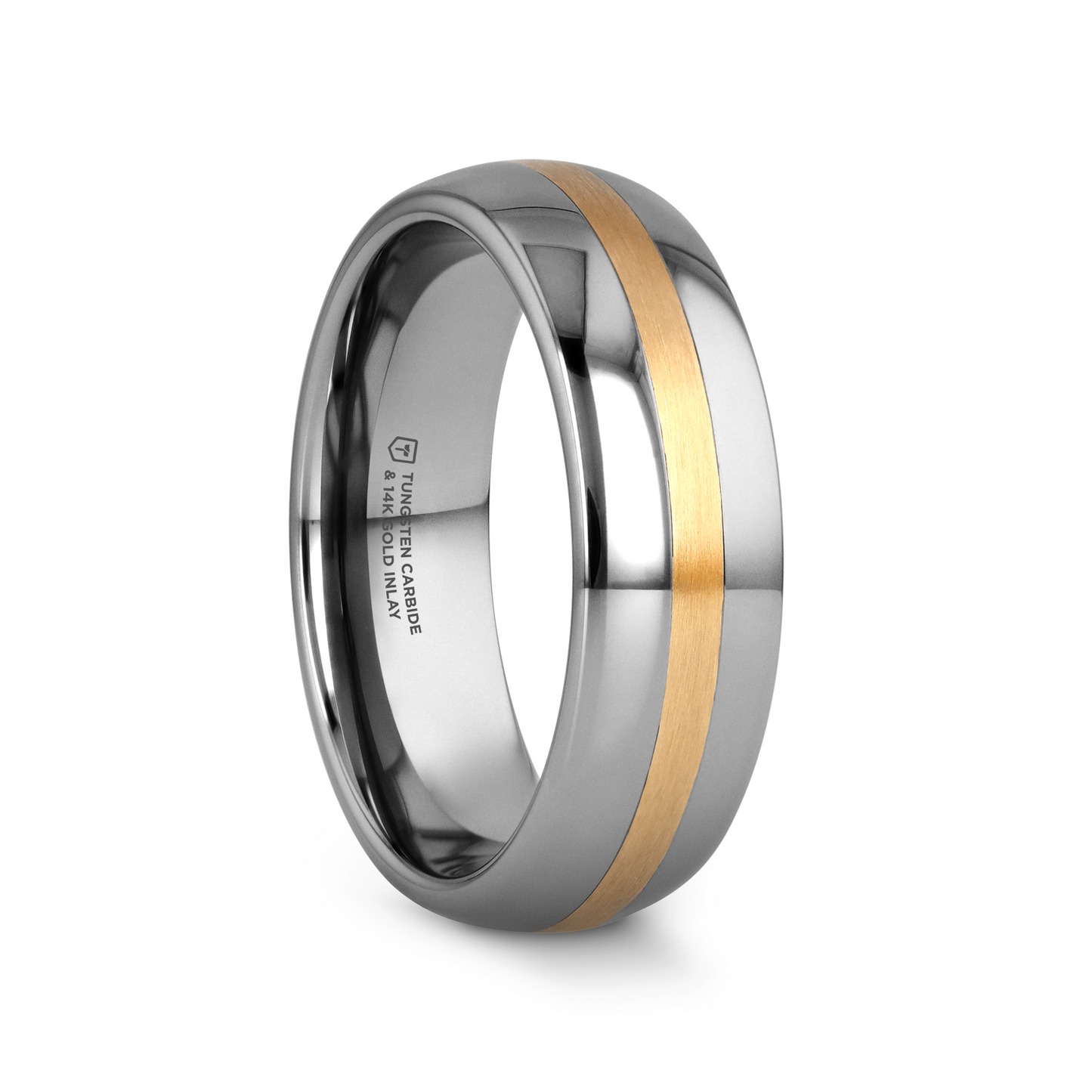 CENTURION 14K Gold Inlaid Domed Tungsten Ring 6mm or 8mm