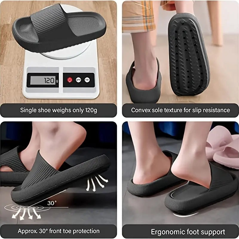 Women's Indoor Pillow Slides, Solid Color Soft Sole Open Toe
