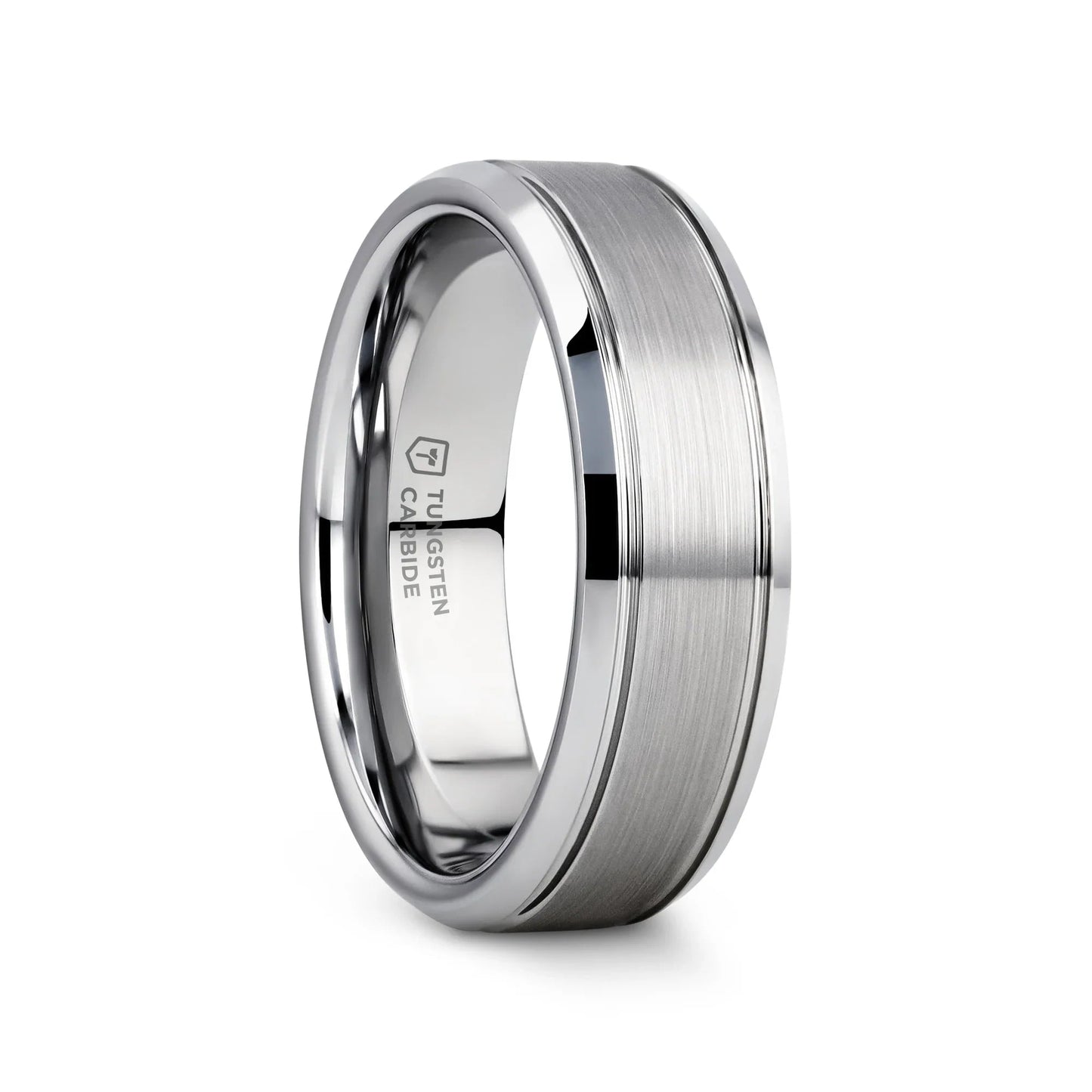 CRONUS Brushed Center with Polished Bevels Tungsten Wedding Band - 6mm & 8mm