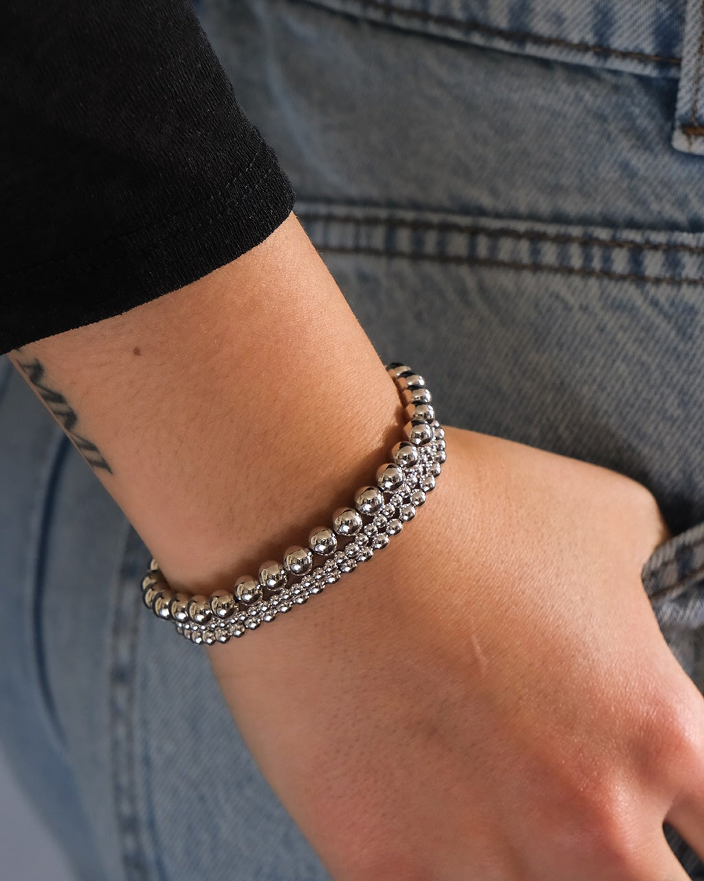 Sterling Silver Beaded Stretch Bracelet Sets