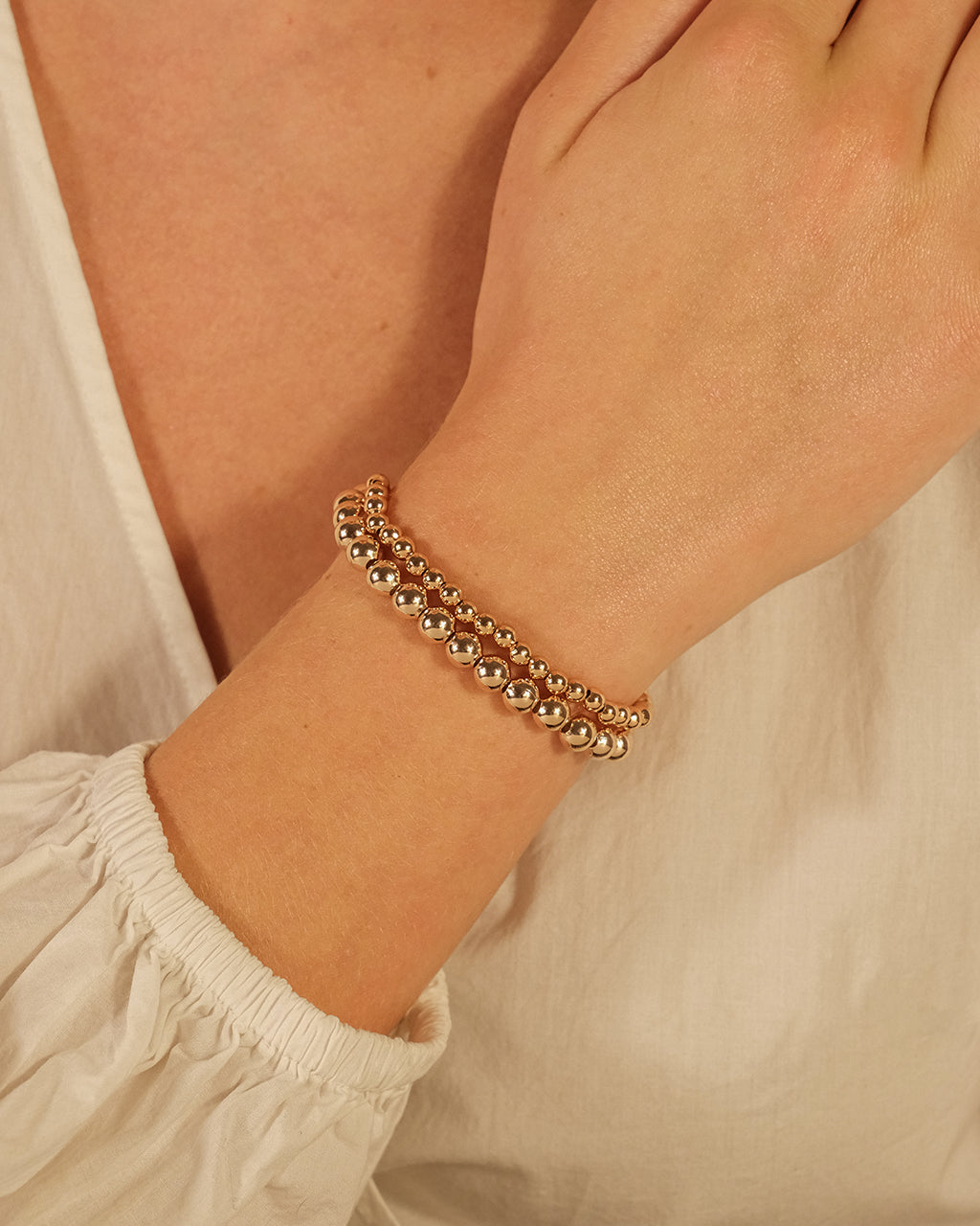 Sterling Silver Beaded Stretch Bracelet Sets