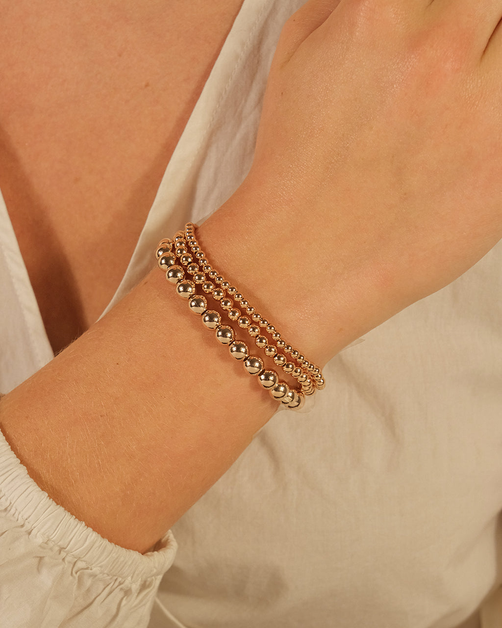 Sterling Silver Beaded Stretch Bracelet Sets