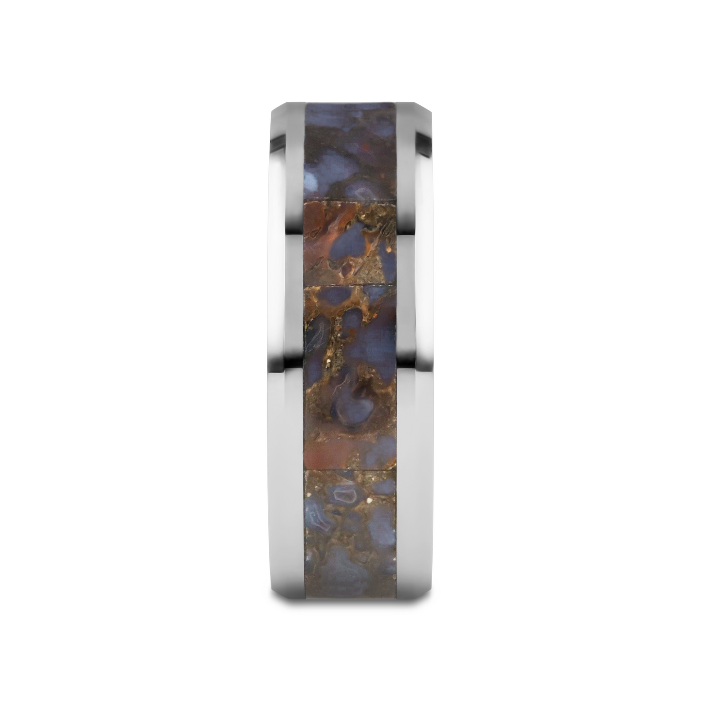 DEVONIAN Blue Dinosaur Bone Inlaid Tungsten Carbide Beveled Edged Ring - 4mm or 8mm