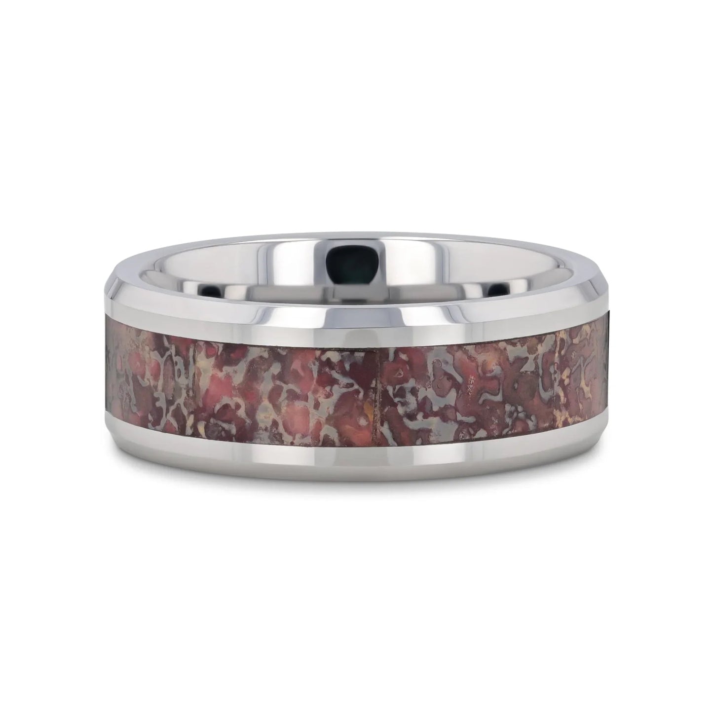 ARCHEAN Pink Dinosaur Bone Inlaid Tungsten Carbide Beveled Edged Ring - 4mm - 8mm