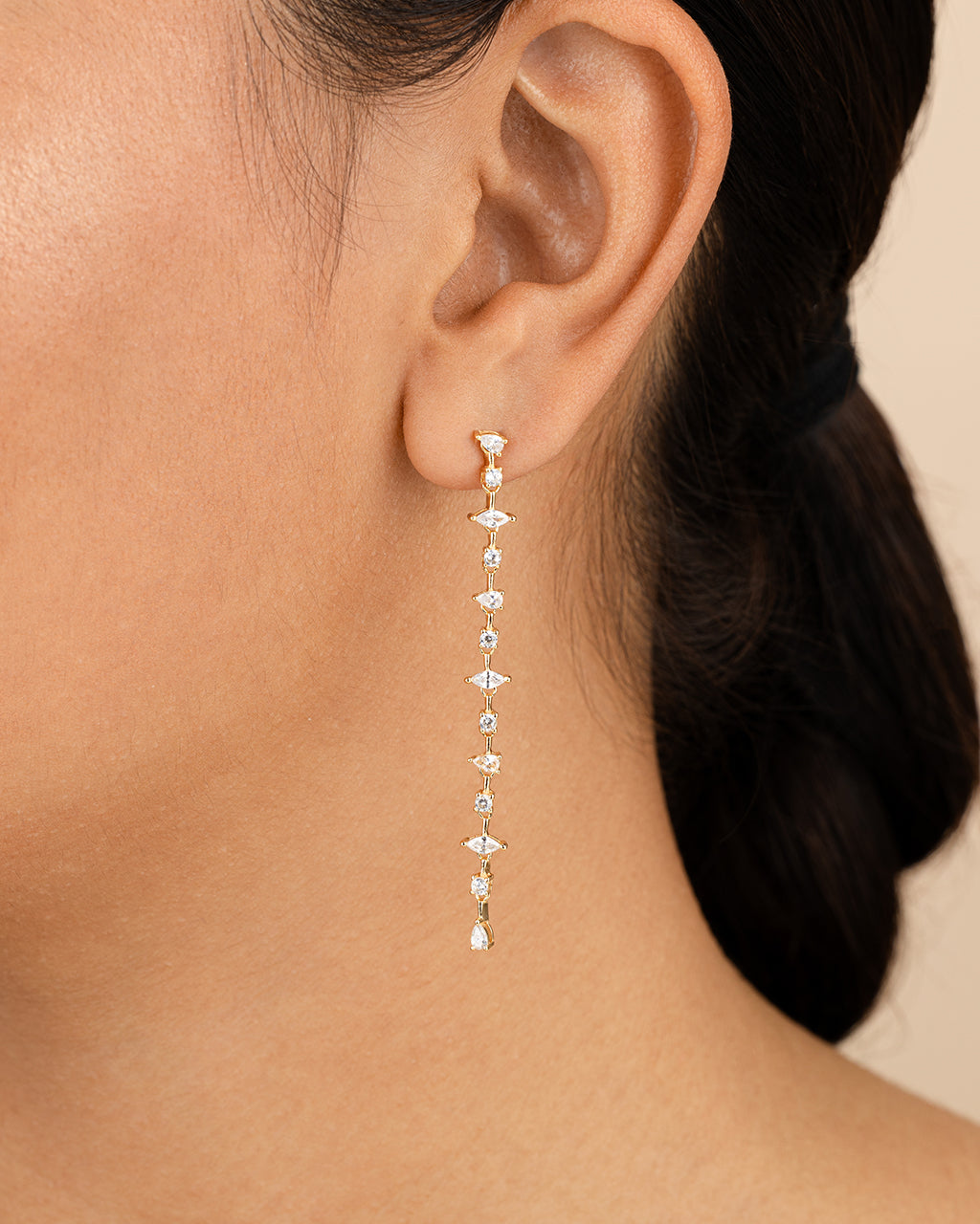 Sterling Silver Chastin Stationed CZ Dangle Stud Earrings