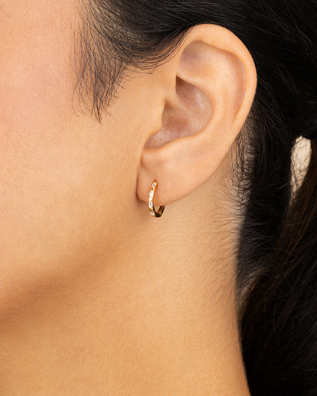 Sterling Silver Henley CZ Baguette Micro Hoop Earrings