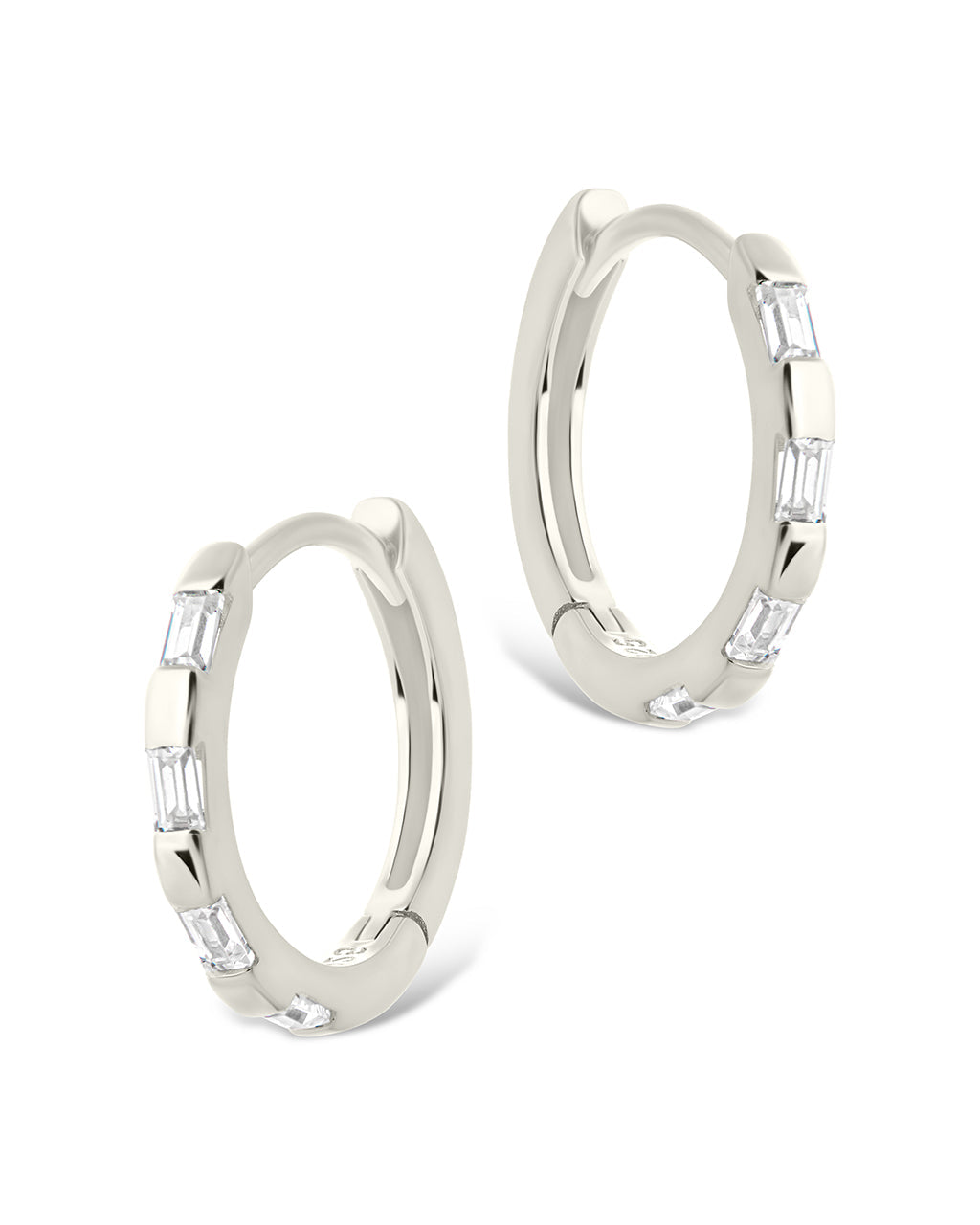 Sterling Silver Henley CZ Baguette Micro Hoop Earrings