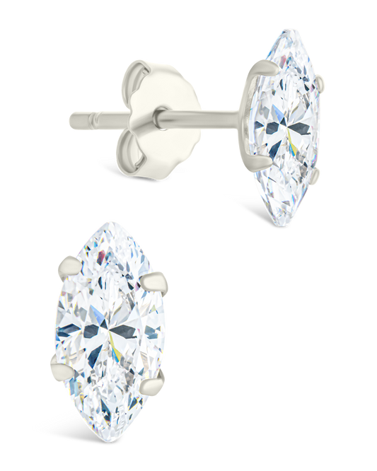 Sterling Silver Marquise Cut Prong Set Stud Earrings