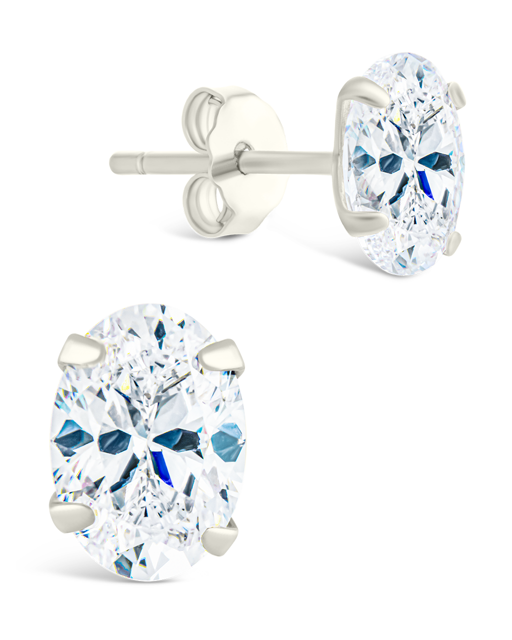 Sterling Silver Oval Cut Prong Set Stud Earrings