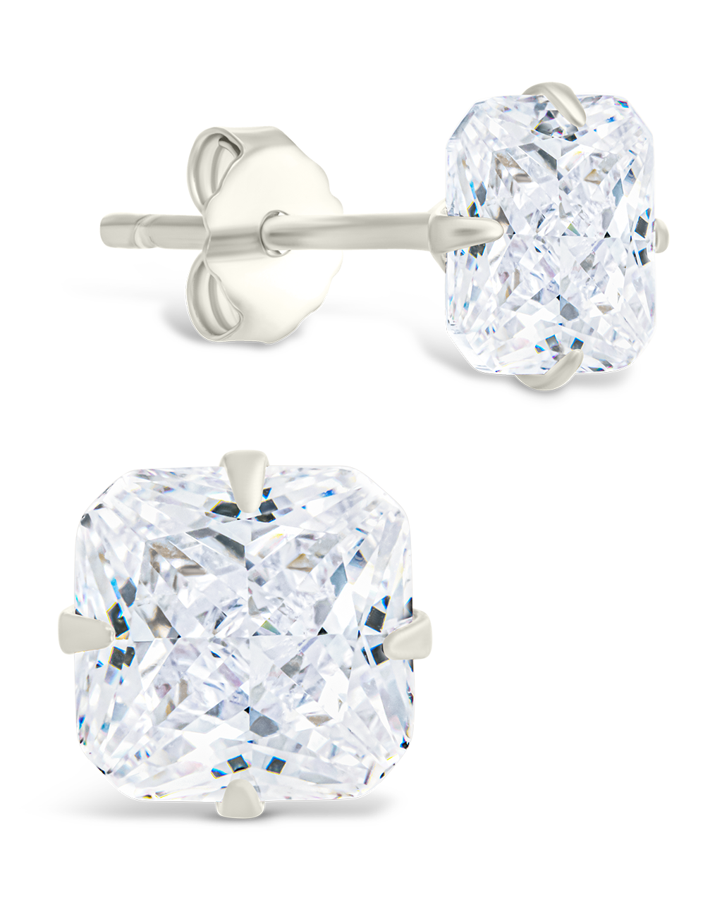 Sterling Silver Radiant Cut Prong Set Stud Earrings