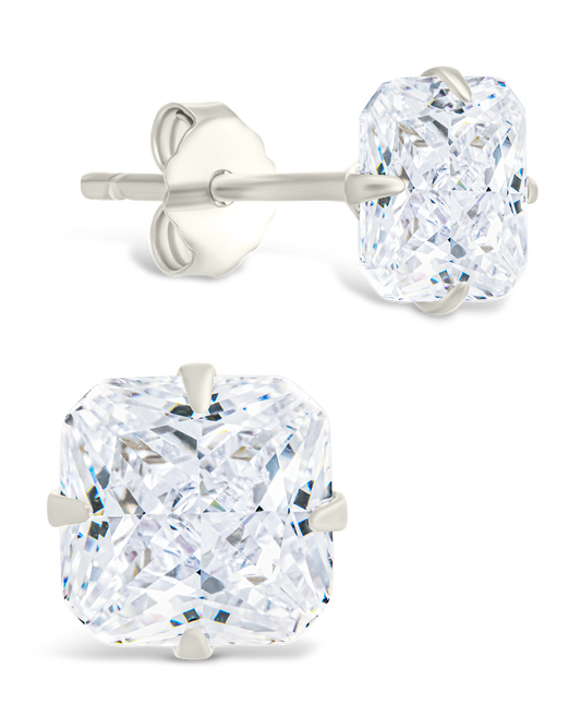 Sterling Silver Radiant Cut Prong Set Stud Earrings