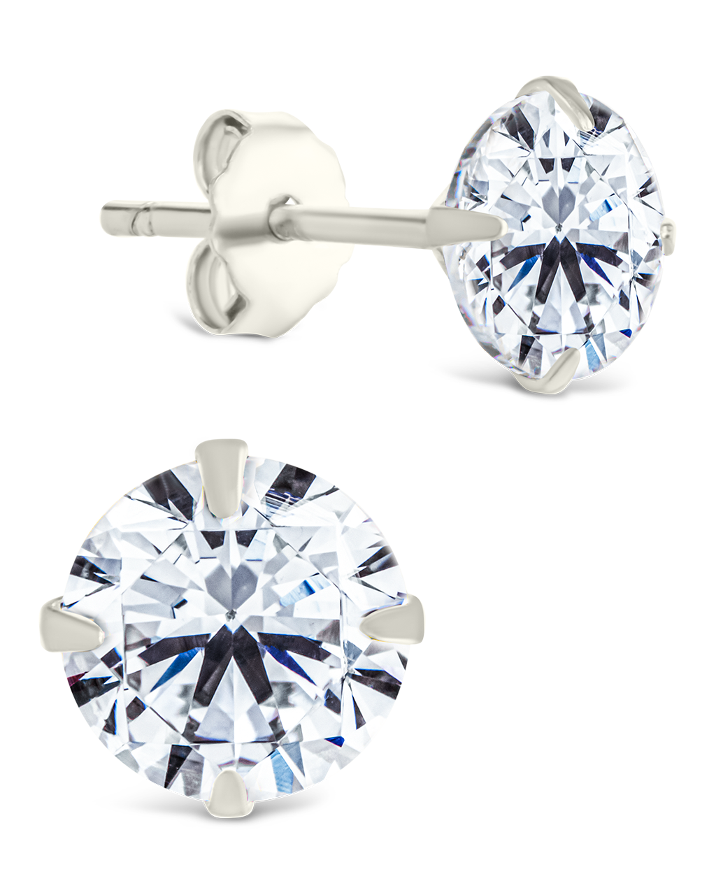 Sterling Silver Round Cut Prong Set Stud Earrings