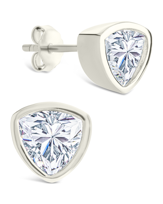 Sterling Silver Trillion Cut Bezel Set Stud Earrings