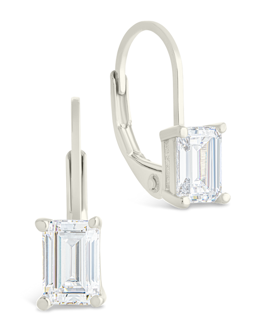 Sterling Silver Emerald Cut French Clip Earrings