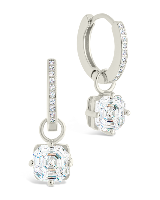 Sterling Silver Augusta Asscher Cut CZ Dangle Micro Hoops
