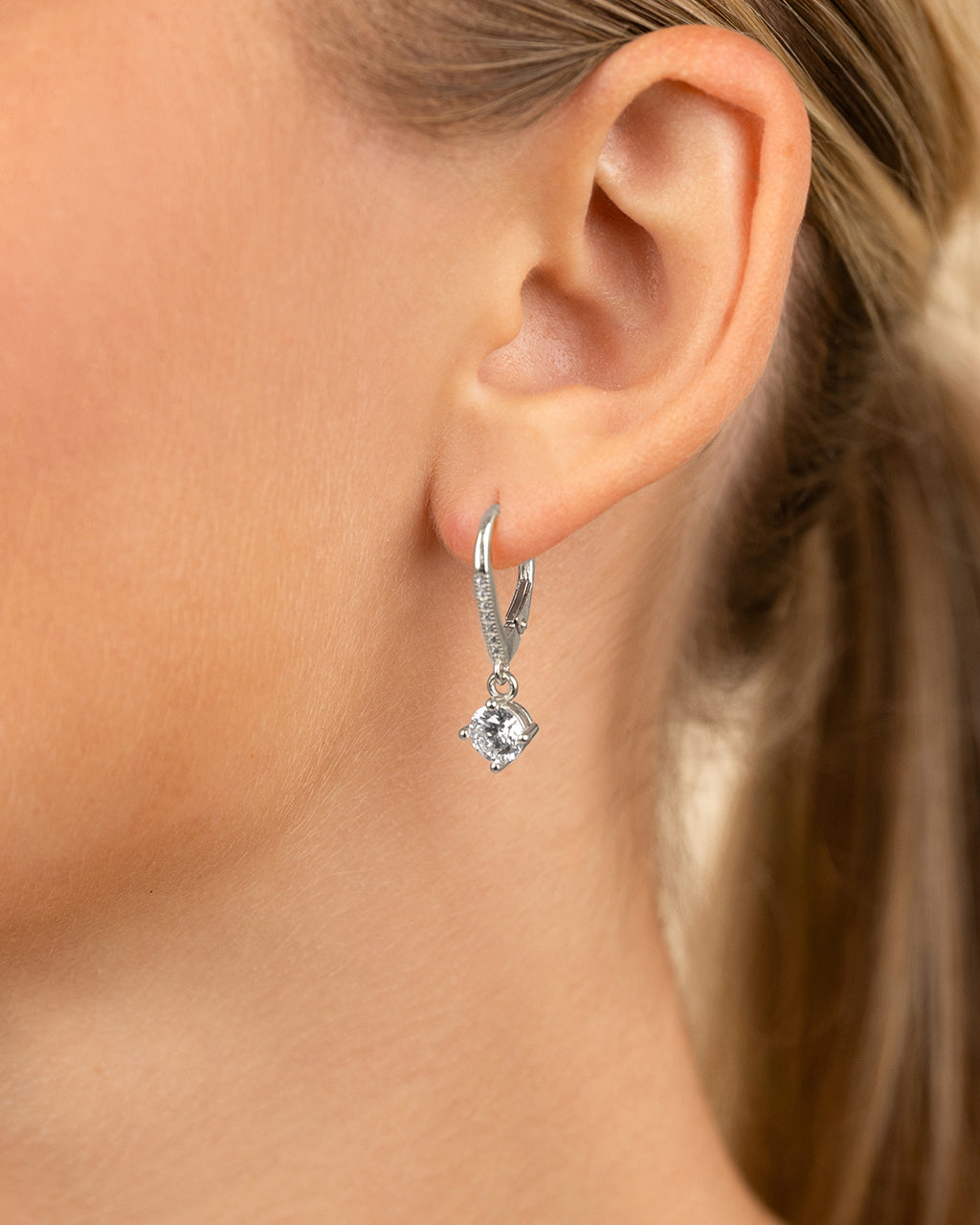 Sterling Silver Matilda Brilliant Cut CZ French Clip Earrings