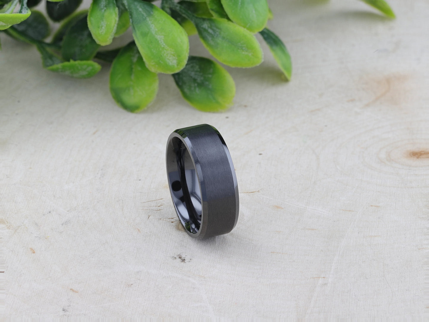 ELYSIAN Black Titanium Ring with Polished Beveled Edges and Brushed Center – 8mm