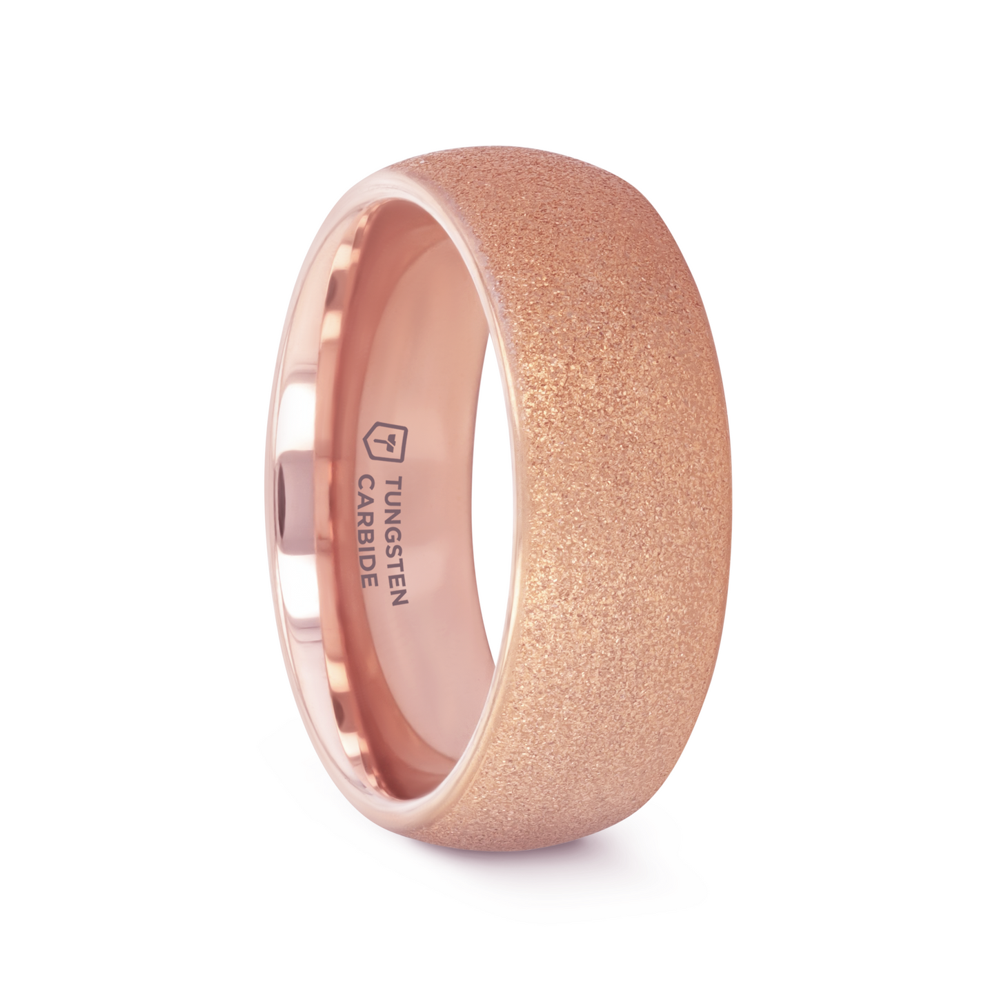 EMBER Domed Women's Rose Gold Plated Tungsten Carbide Ring with Sandblasted Crystalline Finish - 2mm