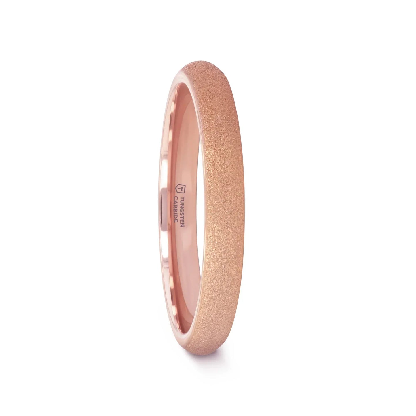 EMBER Domed Tungsten Carbide Ring with Rose Gold Plating and Sandblasted Crystalline Finish - 2mm - 8mm