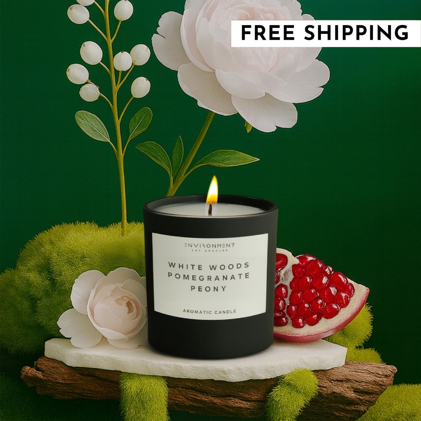 8oz White Woods | Pomegranate | Peony Candle with Lid and Box (Inspired by The Aria Hotel®)