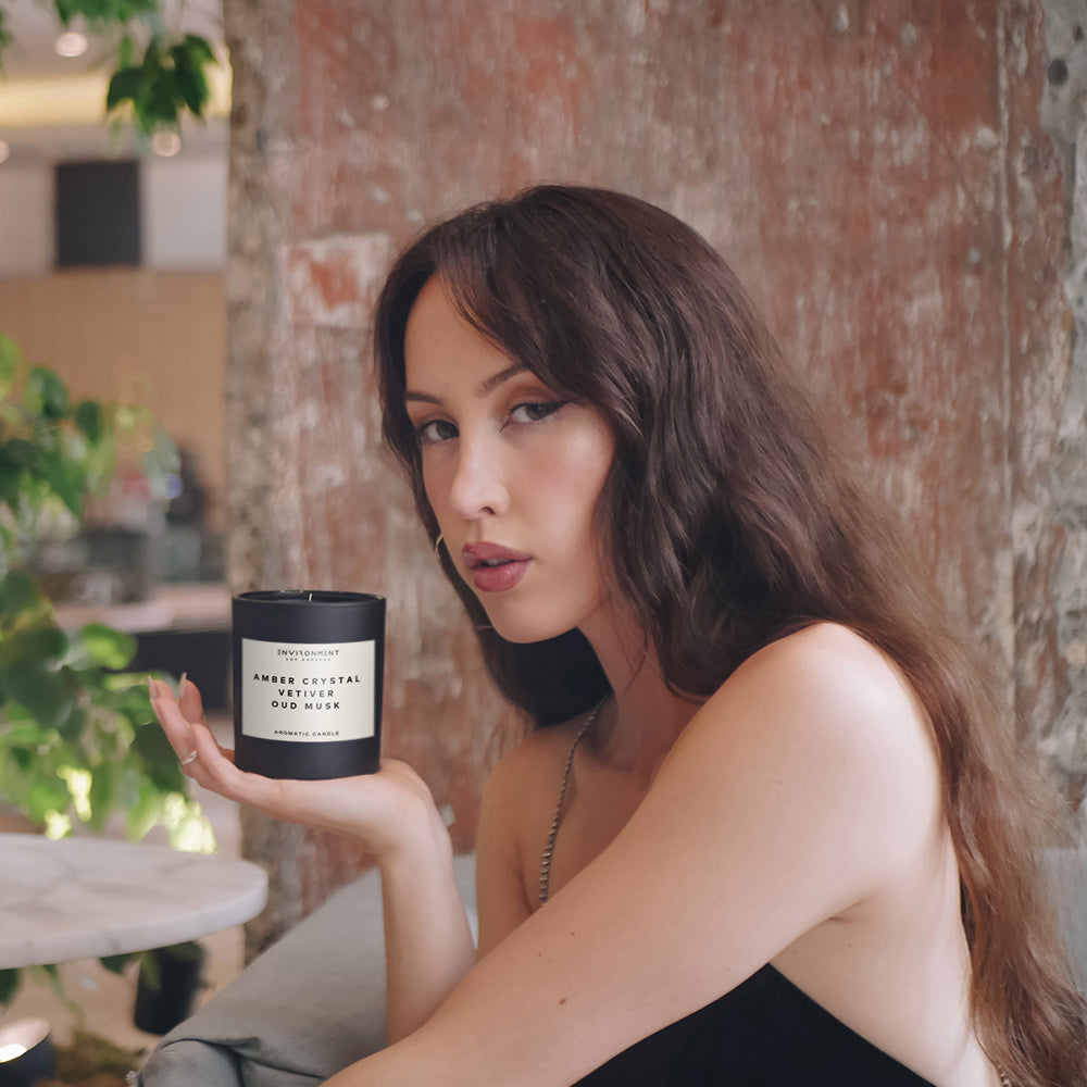 8oz Amber Crystal | Vetiver | Oud Musk Candle with Lid and Box (Inspired by Baccarat Rouge 540®)