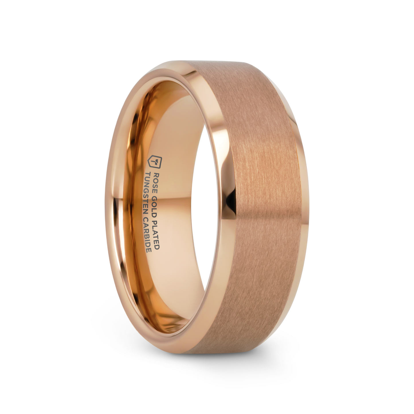EROS Rose Gold Tungsten Wedding Band for Men with Beveled Edges – 8mm