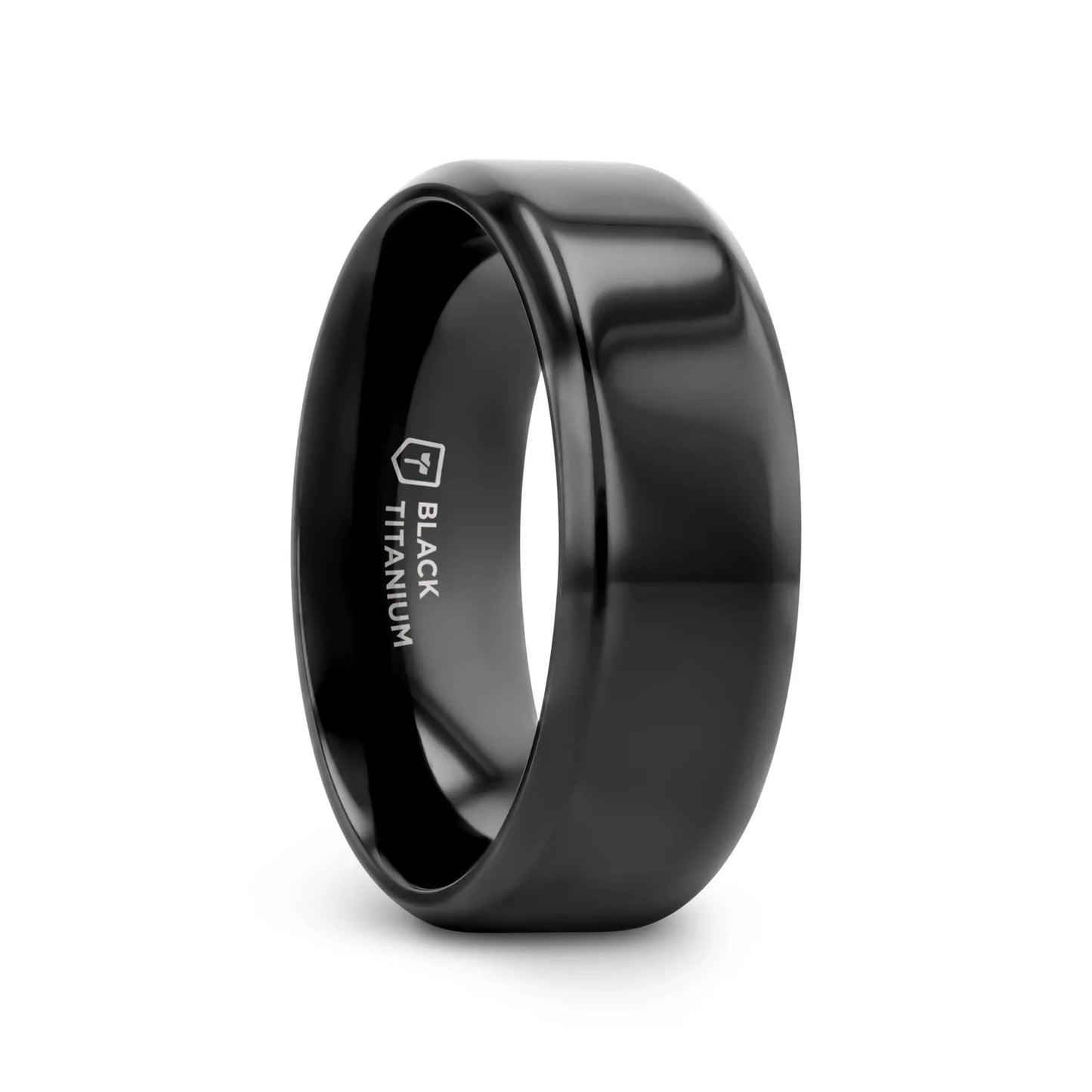 EXODUS Black Titanium Wedding Ring with Beveled Edges - 8mm