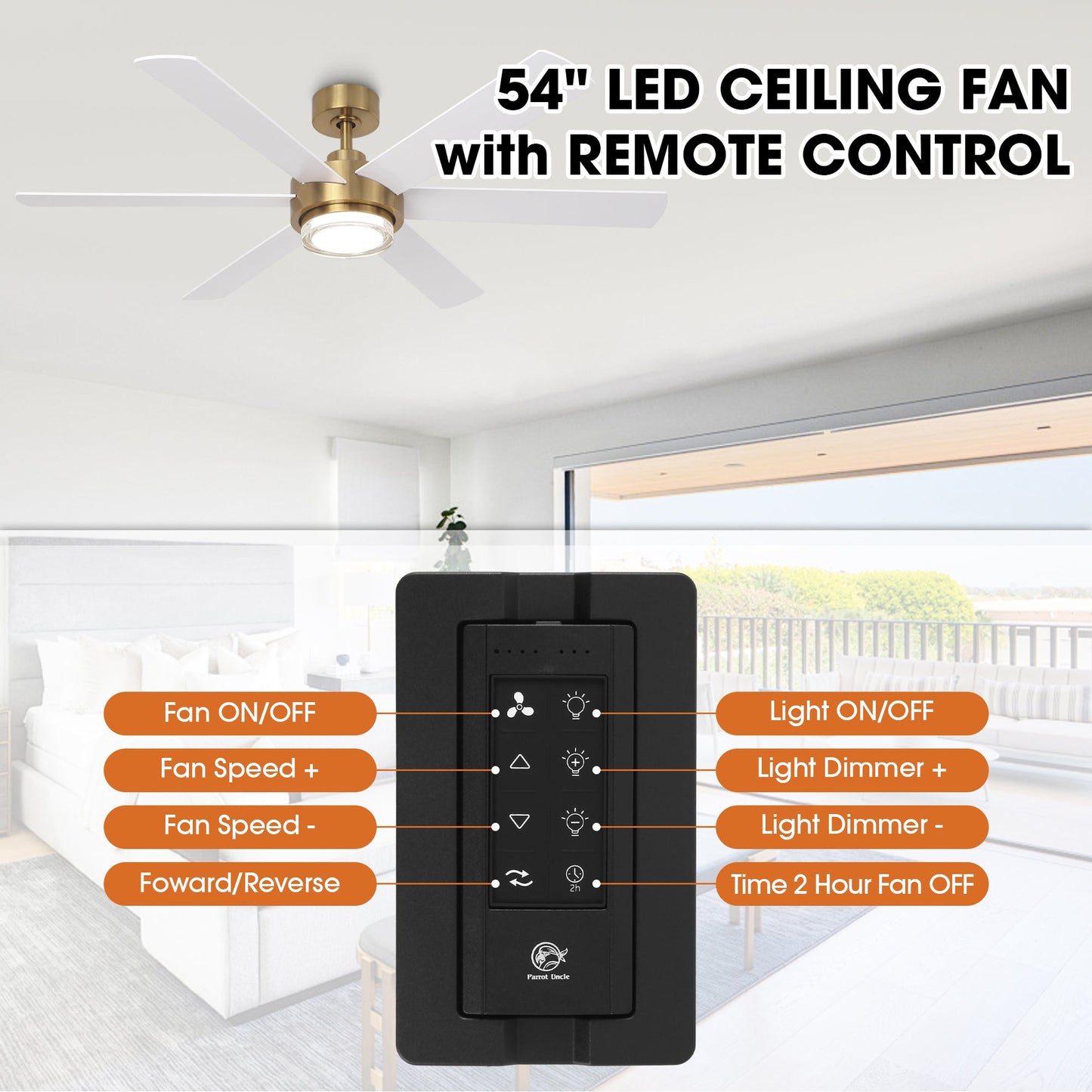 54 Inch Kama Modern Downrod Mount Ceiling Fan with Remote Control and LED Light