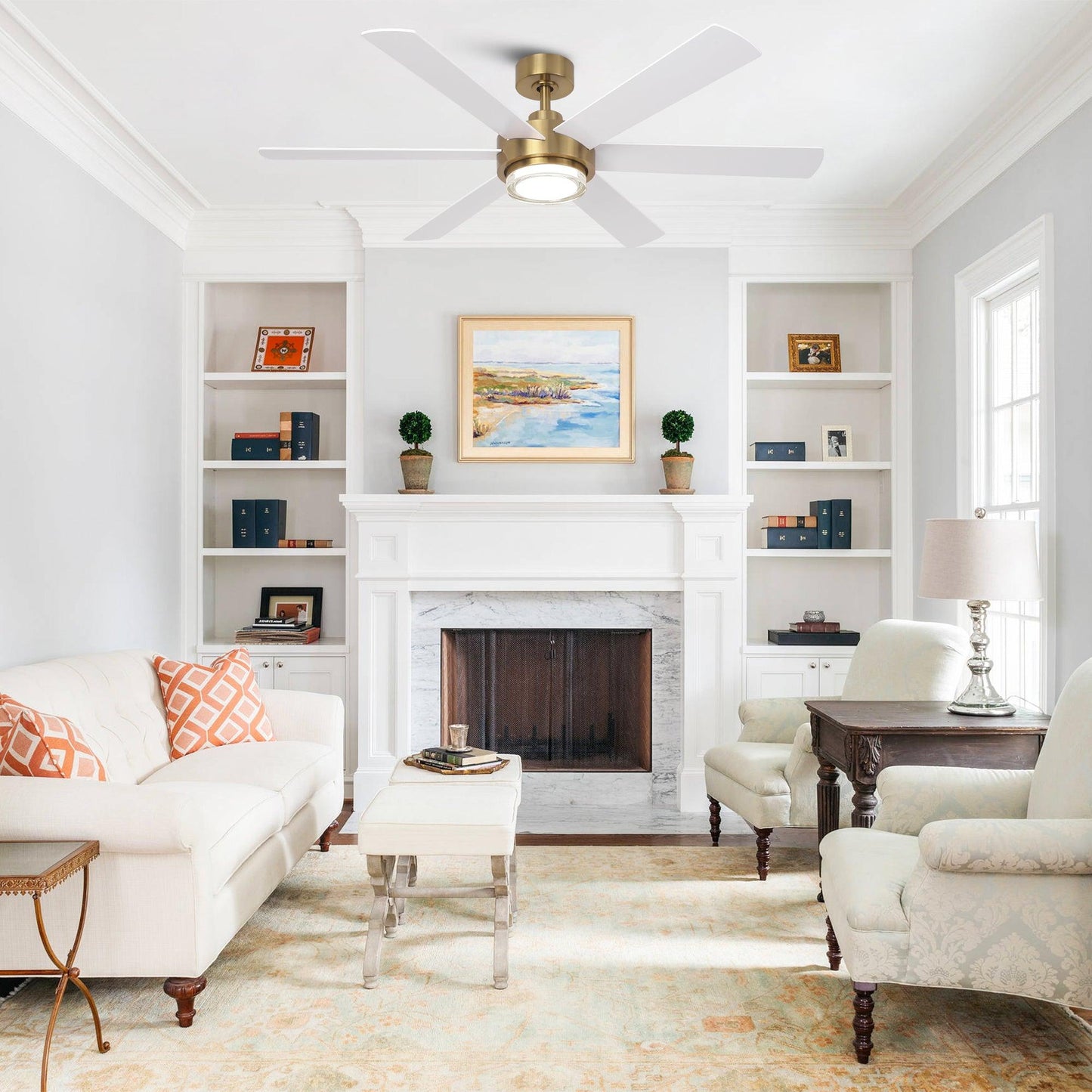 54 Inch Kama Modern Downrod Mount Ceiling Fan with Remote Control and LED Light