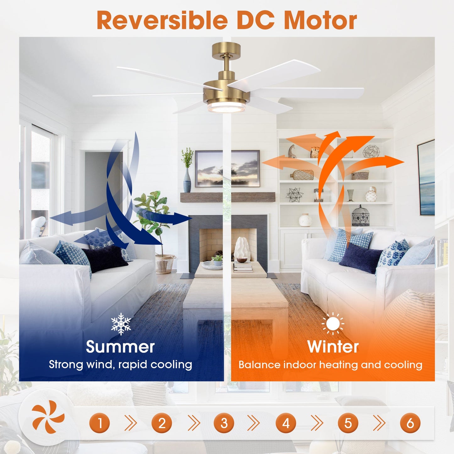 54 Inch Kama Modern Downrod Mount Ceiling Fan with Remote Control and LED Light