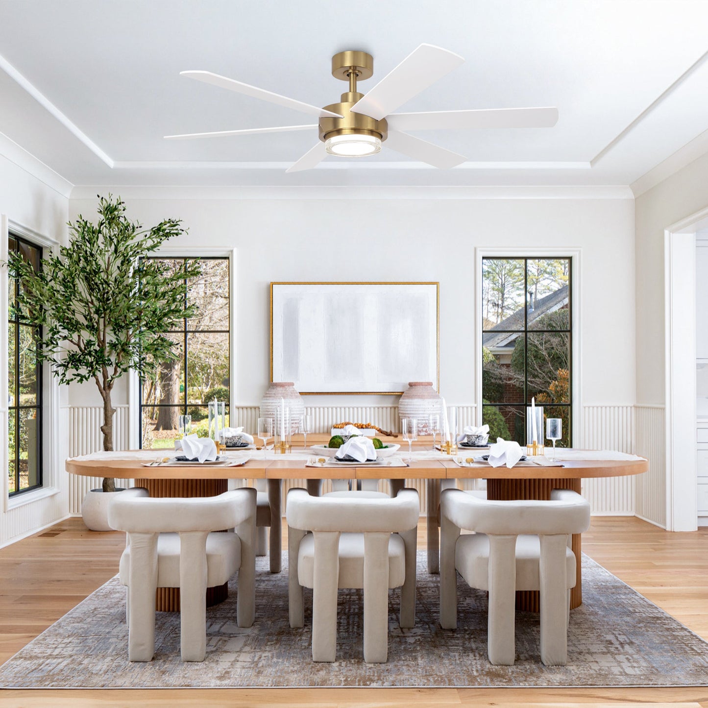 54 Inch Kama Modern Downrod Mount Ceiling Fan with Remote Control and LED Light