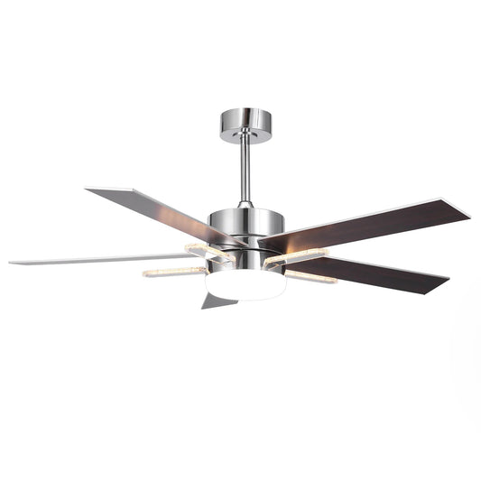 52 Inch Double-sided Blades Modern Downrod Mount Ceiling Fan with Main/Side LED Light