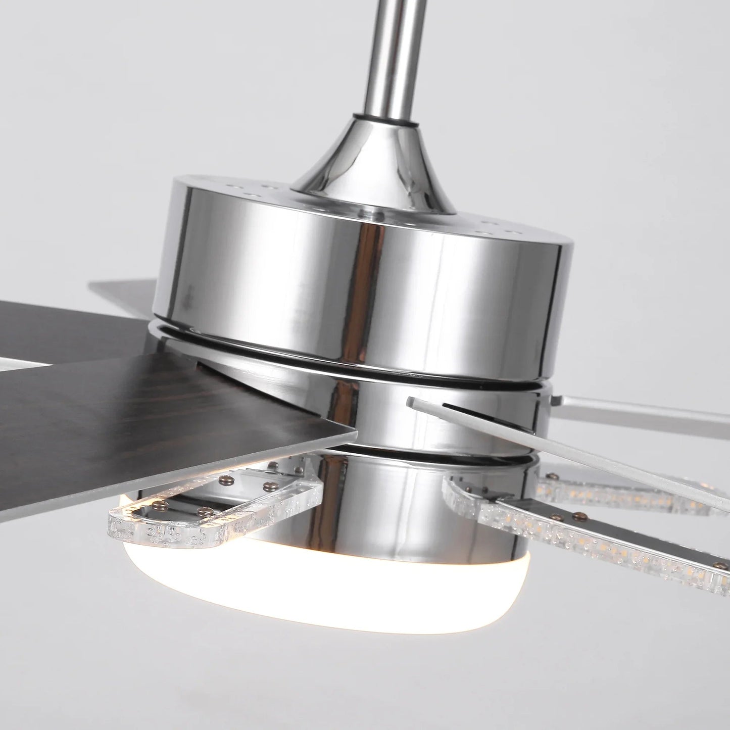 52 Inch Double-sided Blades Modern Downrod Mount Ceiling Fan with Main/Side LED Light